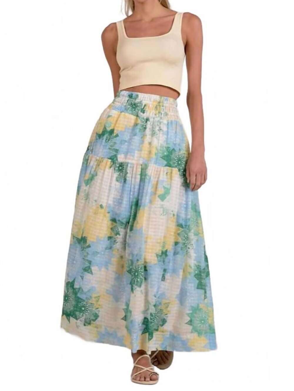 Elan Watercolor Smocked Waist Maxi Skirt - S - NWT
